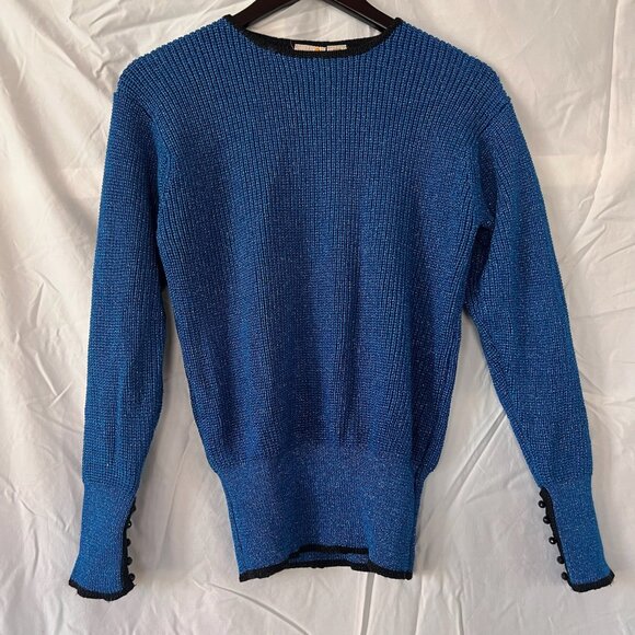 Vintage Blue Metallic Liz Claiborne Pullover Sweater in Size P (Petite) - Picture 1 of 9